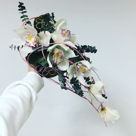 Orchid and eucalyptus wired shower bouquet 